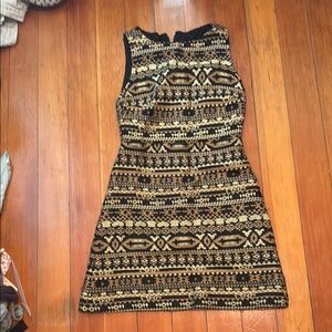 Alice + Olivia Black and Gold Geometric Mini Dress
